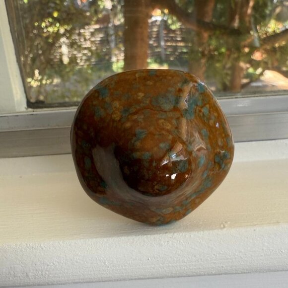 3" Ceramic Mushroom Figurine Speckled Brown Green Glaze Natural Finish Table Dec - Picture 3 of 6